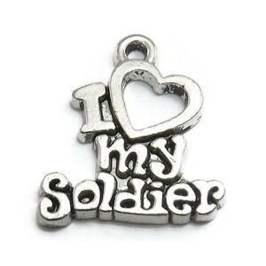 6pcs Love My Soldier Charms‎ silver tone metal